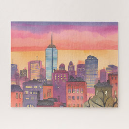 Boston North End | Watercolor MA Cityscape Legpuzzel