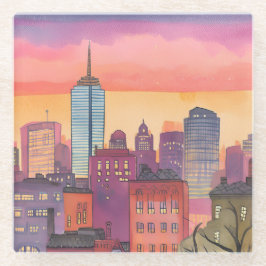 Boston North End Watercolor MA Stadsgezicht Glazen Onderzetter