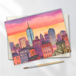 Boston North End Watercolor MA Stadsgezicht Kaart