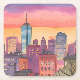 Boston North End Watercolor MA Stadsgezicht Kartonnen Onderzetters