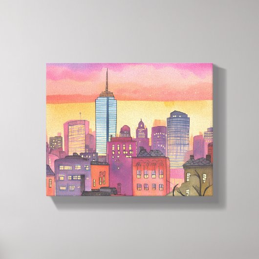 Boston North End | Waterverf MA Cityscape Canvas Afdruk (Voorkant)