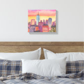 Boston North End | Waterverf MA Cityscape Canvas Afdruk (Insitu (Slaapkamer))