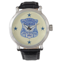 Boston Police Custom Zwart  leer Horloge