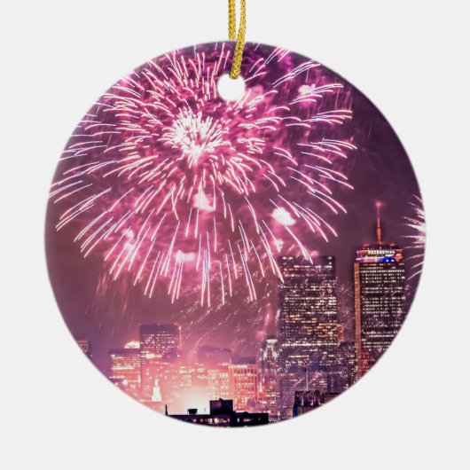 Boston Poppen Fireworks spectaculair. Keramisch Ornament (Voorkant)