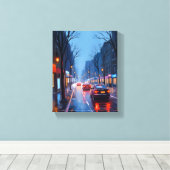 Boston Rain | Downtown City Street Massachusetts Canvas Afdruk (Insitu (Houten vloer))