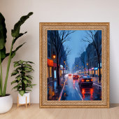 Boston Rain | Downtown City Street Massachusetts Poster