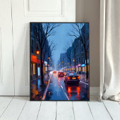 Boston Rain | Downtown City Street Massachusetts Poster