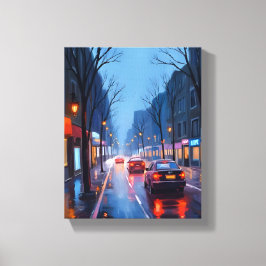 Boston Regen | Straat in het centrum van Massachus Canvas Afdruk