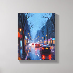 Boston Regen Straat in het centrum van Massachus Canvas Afdruk
