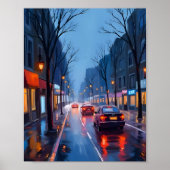 Boston Regen | Straat in het stadscentrum Massachu Poster (Voorkant)