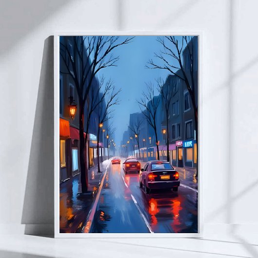 Boston Regen | Straat in het stadscentrum Massachu Poster