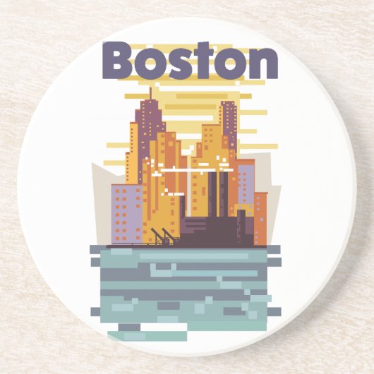 Boston Reisposter Zandsteen Onderzetter (Voorkant)