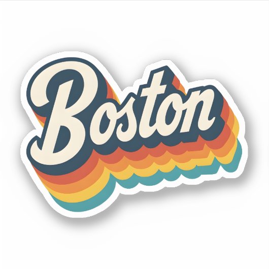Boston Retro Groovy 70s Regenboog Laagjes Tekst Sticker (Voorkant)