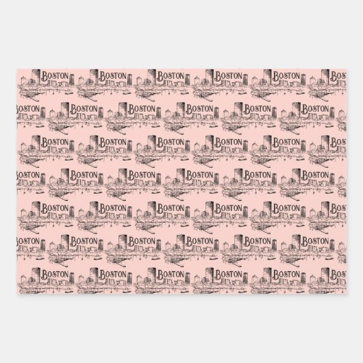  Boston Roze en Zwart Inpakpapier Vel (Voorkant 2)
