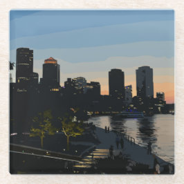 Boston Seaport Zonsondergang Stadsprofiel Glazen Onderzetter