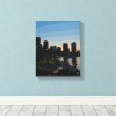 Boston Seaport Zonsondergang Stadssilhouet Canvas Afdruk (Insitu (Houten vloer))