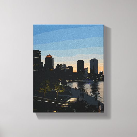 Boston Seaport Zonsondergang Stadssilhouet Canvas Afdruk (Voorkant)