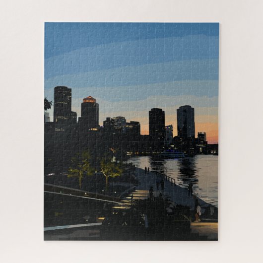 Boston Seaport Zonsondergang Stadssilhouet Legpuzzel (Verticaal)