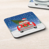 Boston shier Dog rijdt met sneeuwkerst Bier Onderzetter (Linkerzijde)