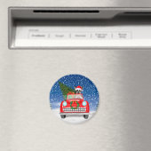 Boston shier Dog rijdt met sneeuwkerst Magneet (Insitu (Vaatwasser))