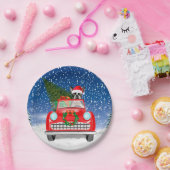 Boston shier Dog rijdt met sneeuwkerst Papieren Bordje (Feest)