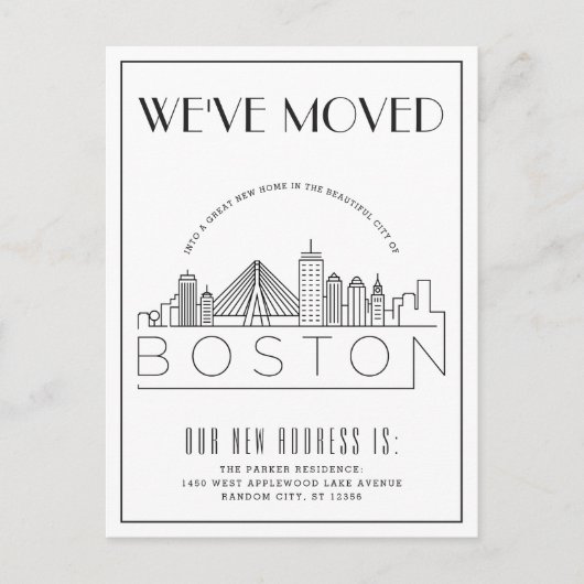 Boston Silhouet Moderne Deco | Verhuizing Aankondigingskaart (Voorkant)
