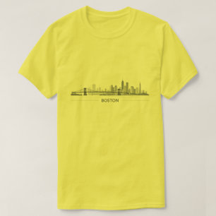Boston Silhouette Gedetailleerde Lijnkunst Stede T-shirt