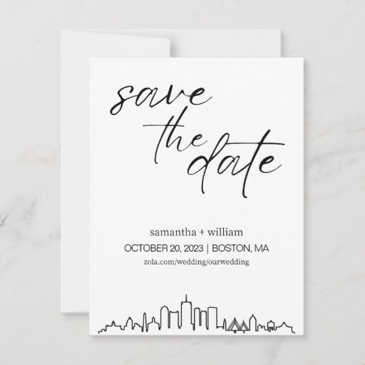 Boston Silhouette MINIMALIST Bewaar de Datum Kaart (Voorkant)