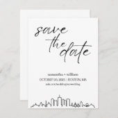 Boston Silhouette MINIMALIST Save The Date Kaart (Voorkant / Achterkant)