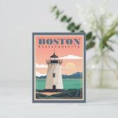 Boston Silhouette & Vuurtoren | Massachusetts Briefkaart (Staand voorkant)