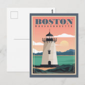 Boston Silhouette & Vuurtoren | Massachusetts Briefkaart (Voorkant / Achterkant)