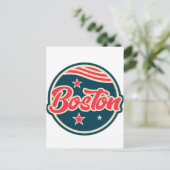Boston Silhouette & Zeilboten | Massachusetts Ansi Briefkaart (Staand voorkant)