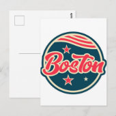 Boston Silhouette & Zeilboten | Massachusetts Ansi Briefkaart (Voorkant / Achterkant)