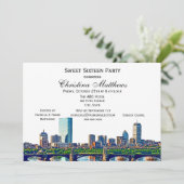 Boston Skyline #2Col Sweet 16 Feest Kaart (Staand voorkant)