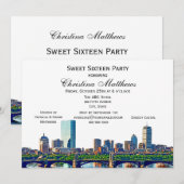 Boston Skyline #2Col Sweet 16 Feest Kaart (Voorkant / Achterkant)