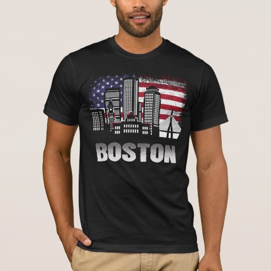 Boston Skyline American Flag T-Shirt (Voorkant)