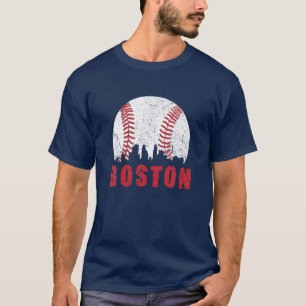  Boston Skyline Baseball Throwback voor Red T-shirt