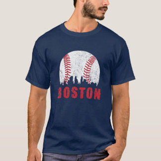  Boston Skyline Baseball Throwback voor Red T-shirt