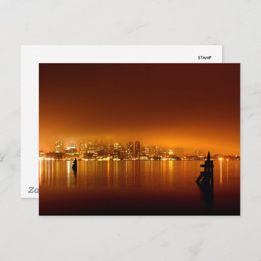 Boston Skyline bij Night Briefkaart (Voorkant / Achterkant)