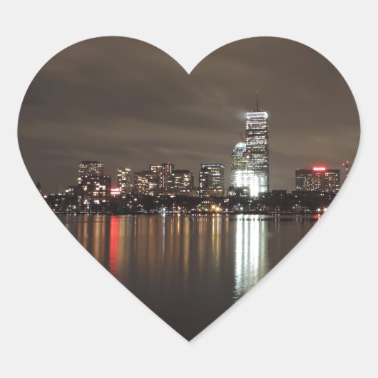 Boston Skyline bij Night Hart Sticker (Voorkant)