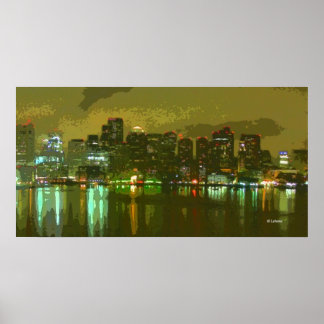 Boston Skyline bij Night Poster