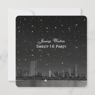 Boston Skyline Blau Sterke Gegraveerde Sweet 16 Kaart