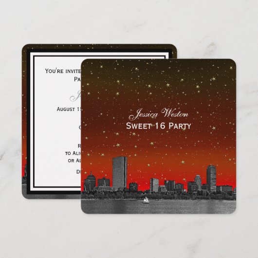 Boston skyline blauw sterrenstelsel geëtst zoet 16 kaart (Voorkant / Achterkant)