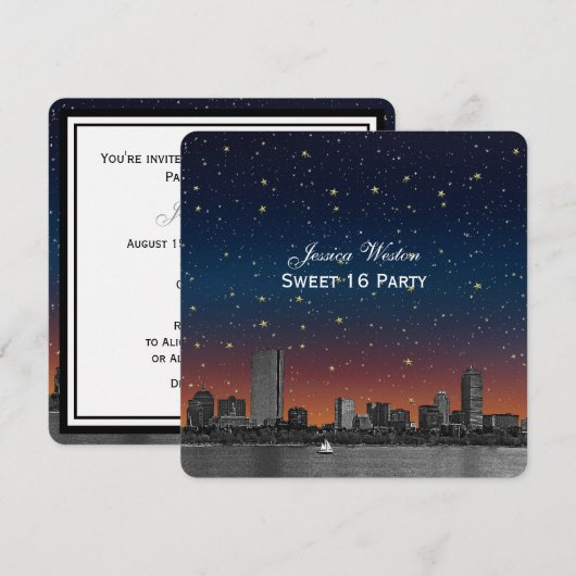 Boston skyline blauw sterrenstelsel geëtst zoet 16 kaart (Voorkant / Achterkant)