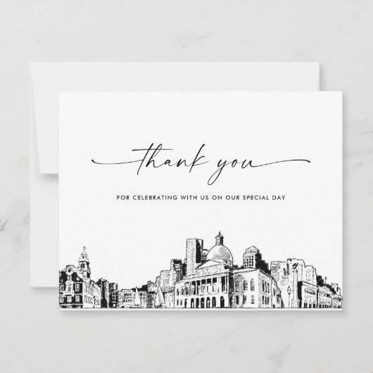 Boston Skyline bruiloft foto dank u kaart (Voorkant)