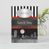 Boston Skyline BW BLK WHT STRP Rood Zoet 16 Party Kaart (Staand voorkant)