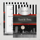 Boston Skyline BW BLK WHT STRP Rood Zoet 16 Party Kaart (Voorkant / Achterkant)