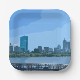 Boston Skyline Charles River Painting Papieren Bordje