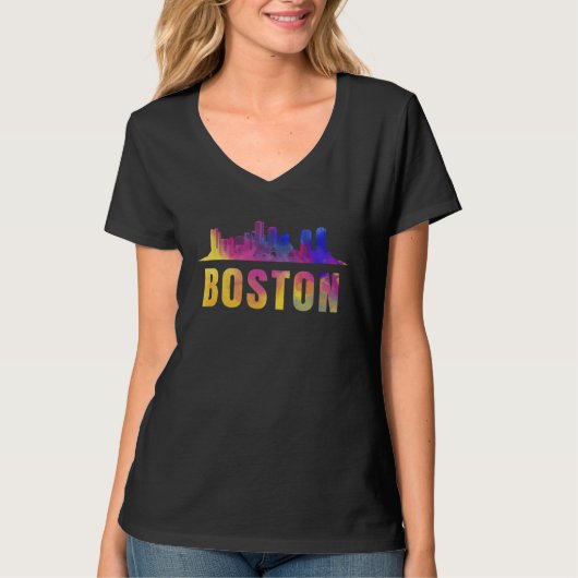 Boston Skyline City Town Massachusetts State US Am T-shirt (Voorkant)