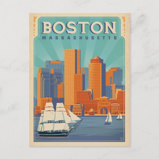 Boston Skyline en Sailboten | Massachusetten Briefkaart (Voorkant)